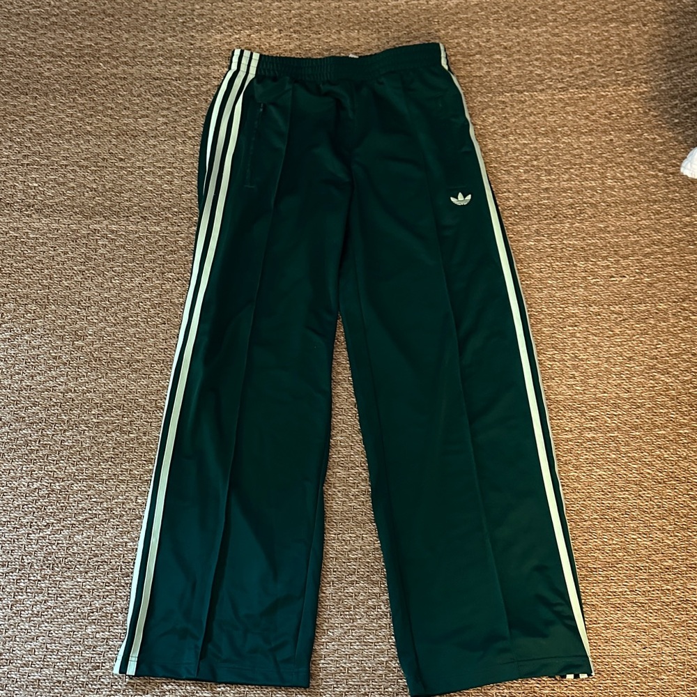 Adidas Womens Dark Green Joggers with light green Stripes - M